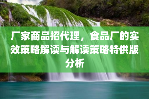 厂家商品招代理，食品厂的实效策略解读与解读策略特供版分析