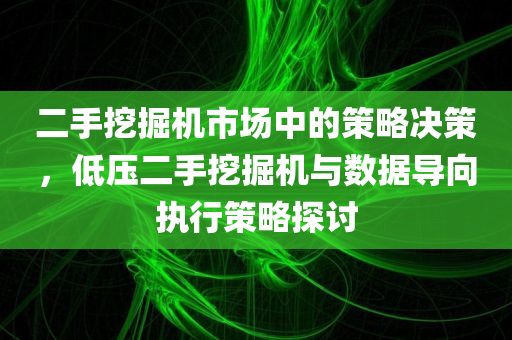 二手挖掘机市场中的策略决策，低压二手挖掘机与数据导向执行策略探讨