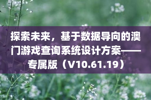 探索未来，基于数据导向的澳门游戏查询系统设计方案——专属版（V10.61.19）