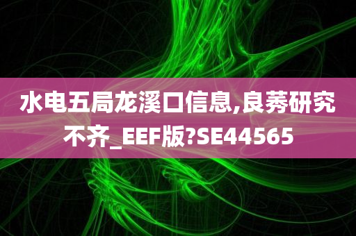 水电五局龙溪口信息,良莠研究不齐_EEF版?SE44565