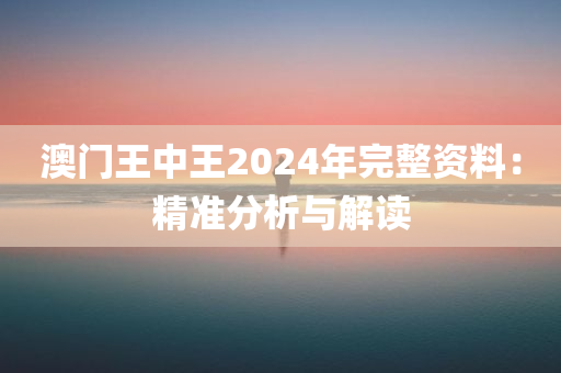 澳门王中王2024年完整资料：精准分析与解读