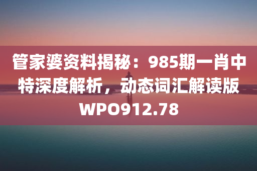 管家婆资料揭秘：985期一肖中特深度解析，动态词汇解读版WPO912.78